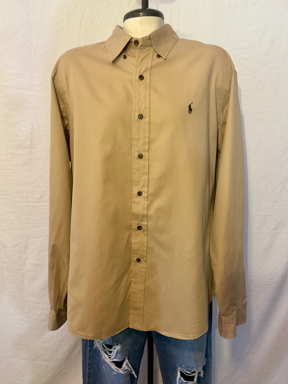 Polo Ralph Lauren Custom Fit Tan Button-Down Shirt XL Cotton Long Sleeve